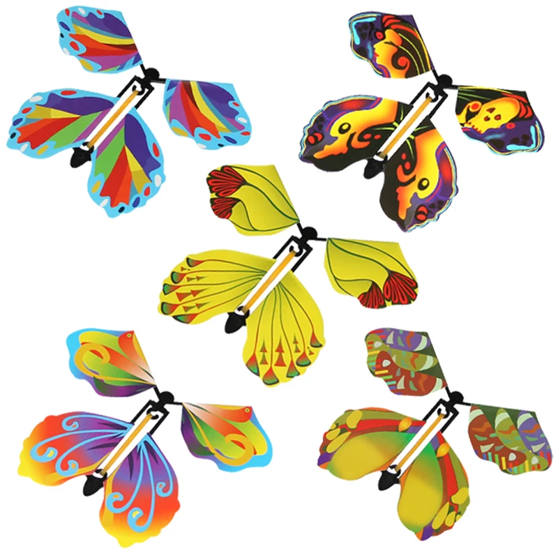 10PCS Magic Flying Butterfly Wind Up Toys Rubber Band Powered Romantic for Surprise Wedding Birthday