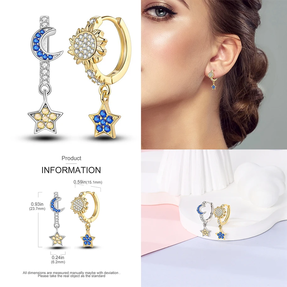 블루 여행 매직 아이 귀걸이 원래  포장 CZ 스타 문 후프 귀걸이 약혼 웨딩 쥬얼리