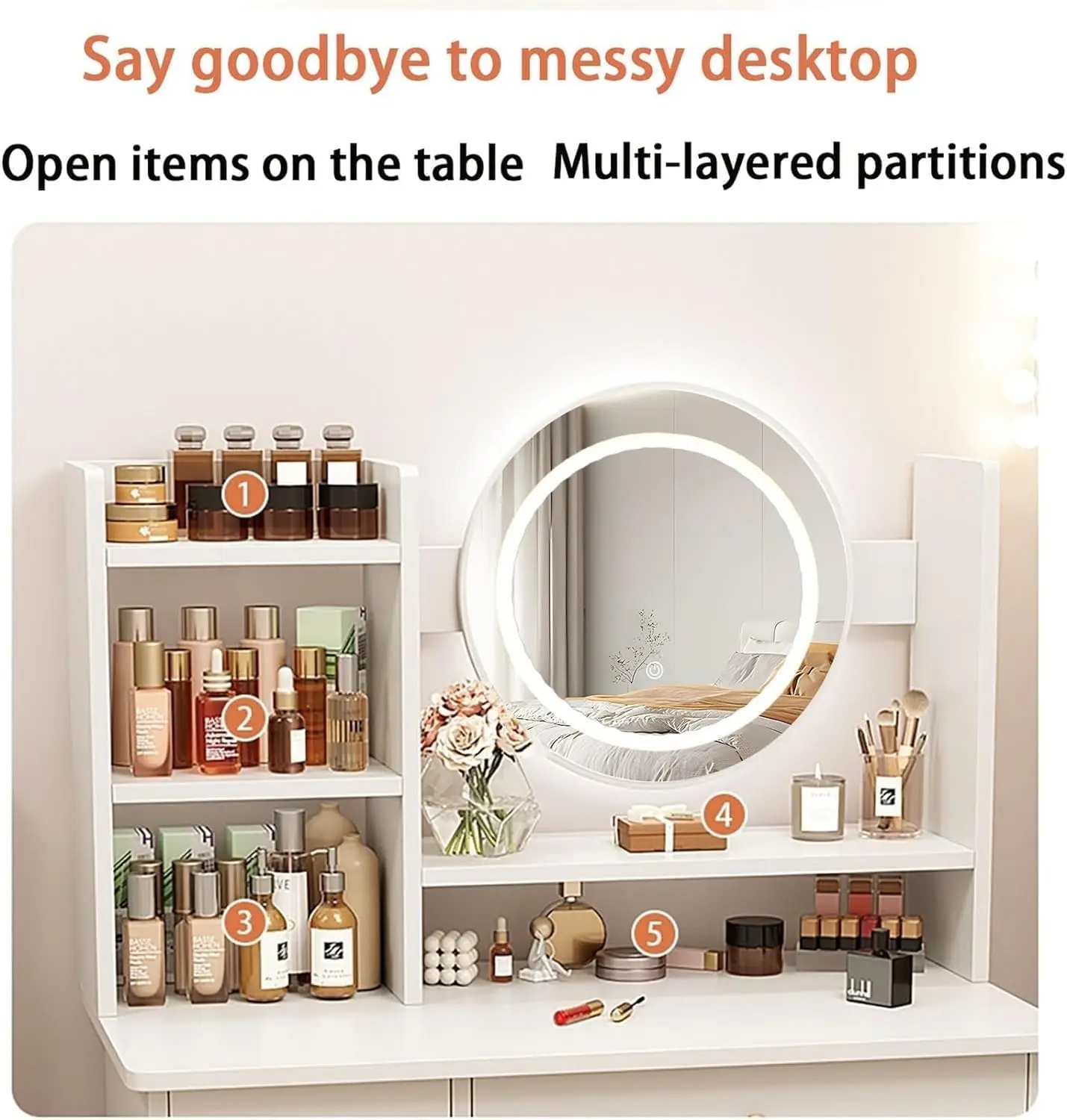 Items makeup dressing table box container drawer nordic organizer woman coiffeuse dressers Makeup Table with Drawers Vanity Desk with Mirror and led Lights 3 Lighting Mode Multifunction