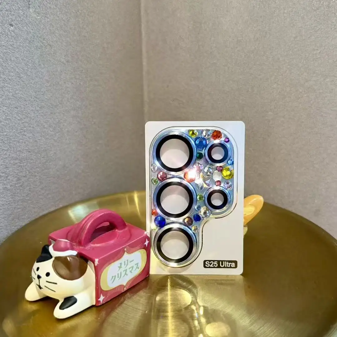Luxury Glitter Rhinestone Metal Camera Lens Protector - Full Glass Cover