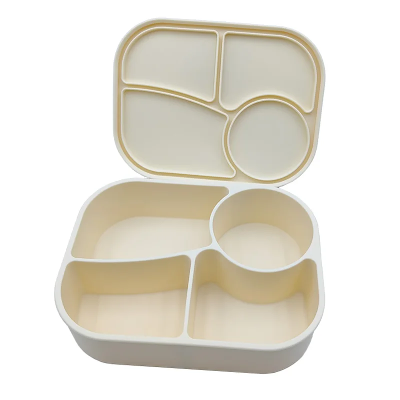 Food Grade Silicone 4-Compartment Big Lunch Box Food Storage Box Personalized Name Student Bento Meal Picnic Container