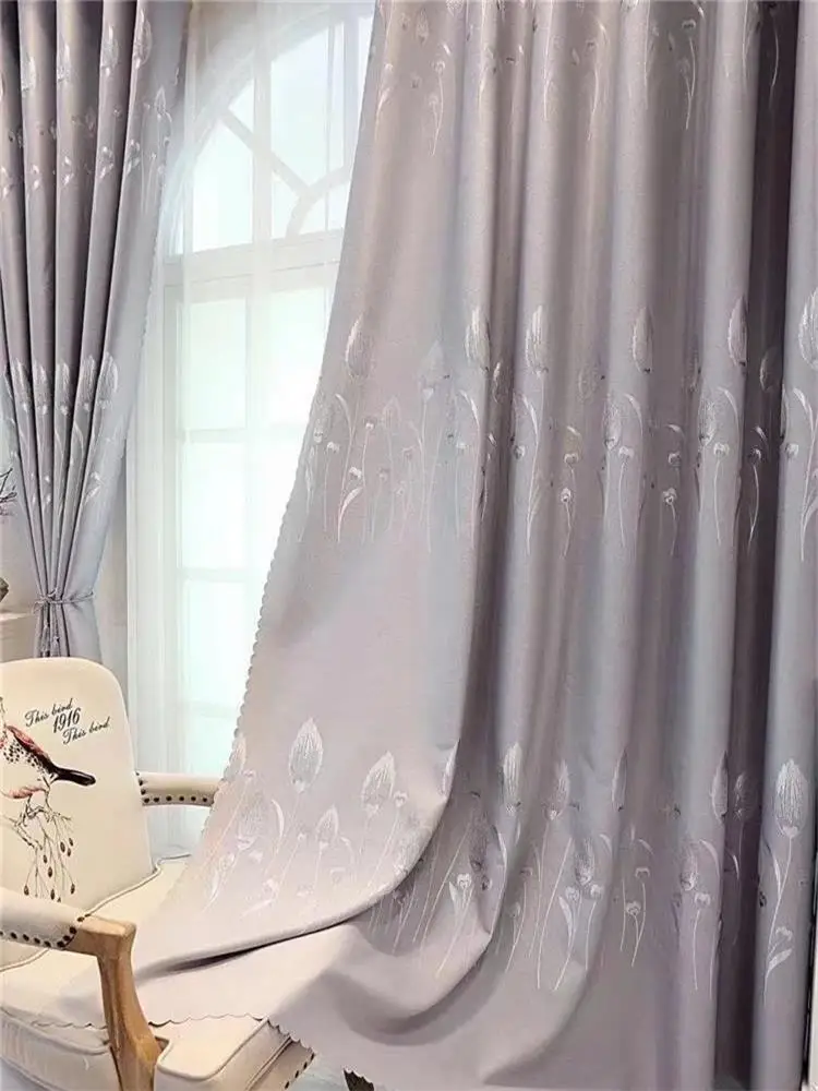 2022 New European Style Blackout Curtains Simple Embroidered Thickened Shading for Living Room Bedroom Curtain Customization