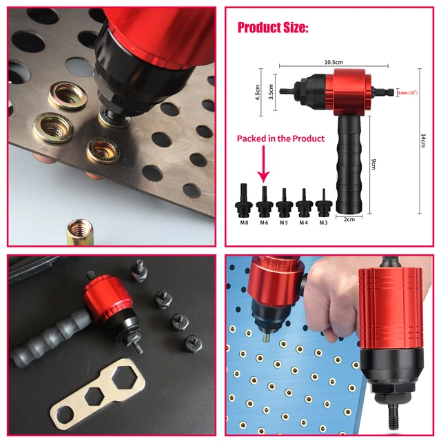 Electric Rivet Gun Removable Electric M3~M8 Rivet Nut Tool Adapter Insert Nut Pull Riveting Tool for Electric Drill/Hand Wrench 3