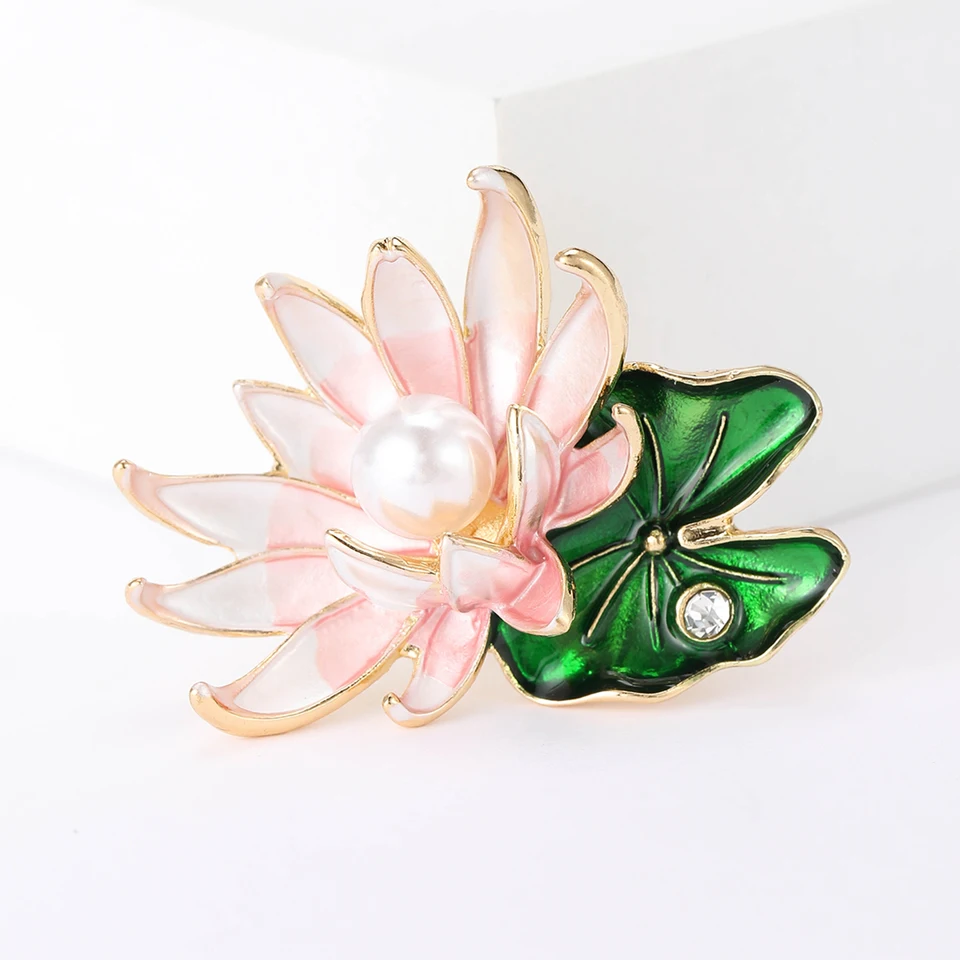 Broche De Flor De Loto Para Mujeres Y Niñas, Chapado En Oro Con Diamantes De Imitación