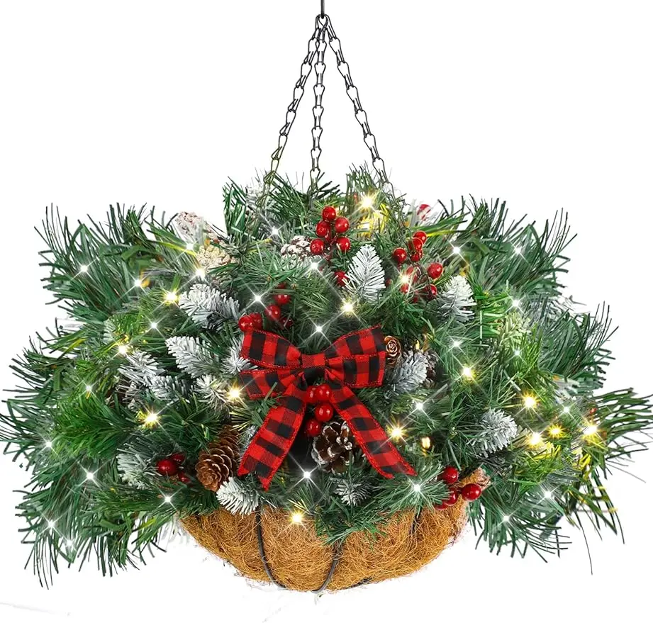 ArtificialChristmasHangingBasketsMetalHangingPlanterBasketwith