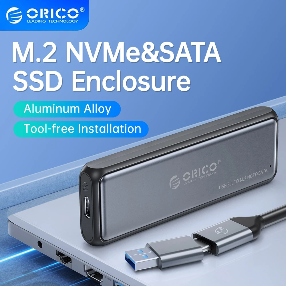 Orico M.2 Ssd Enclosure Nvme Sata Alumínio 10gbps Ferramenta Livre m2 Ssd Enclosure Solid State Drive Case Acessórios para Computadores Portáteis