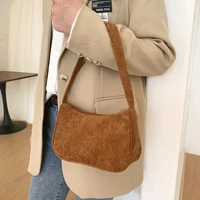Retro Underarm Bag Women's Half Moon Shoulder Bag Fashion Solid Color Small Handbags For Women New Zipper Corduroy Clutch - Image 2