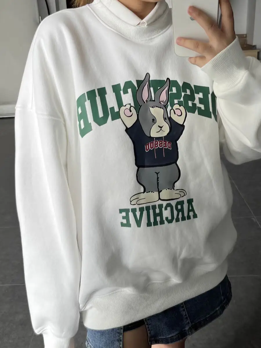 Funny Bunny Graphic Sweatshirts Women Winter Kpop Women Pullover New In Hoodies Sweatshirts Goth Hip Hop Hoodie