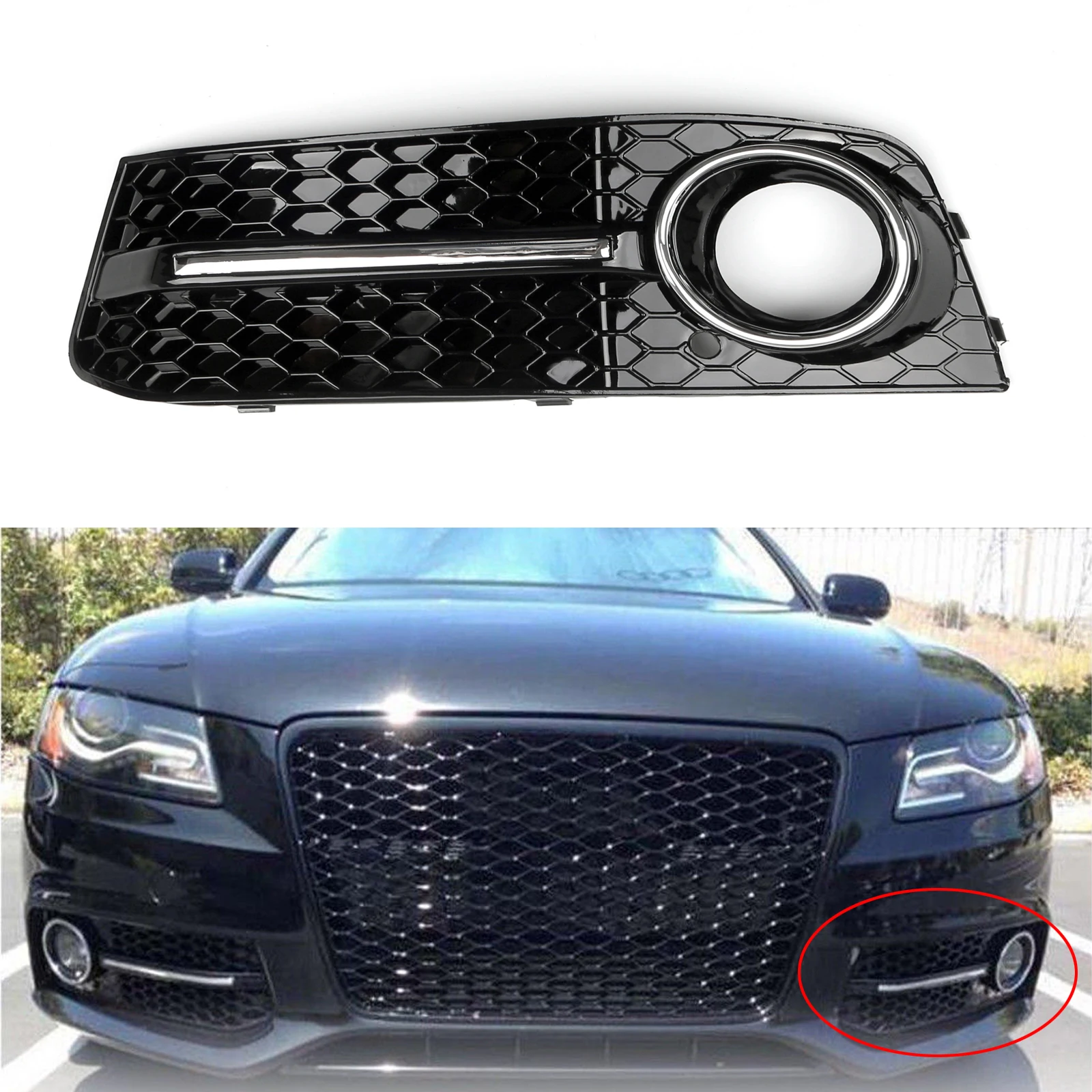 thumbnail image 1 of Artudatech Para Audi A4 B8 2009 2010 2011 Parachoques delantero de coche Luz antiniebla Peine Rejilla A4 Rejilla ABS Piezas de coche, 1 of 5