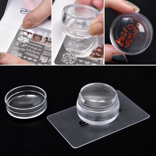 8 Pcs Nail Stamp Template Kit, with 1 Stamper 2 Clear Jelly Silicone Nail  Stamper for