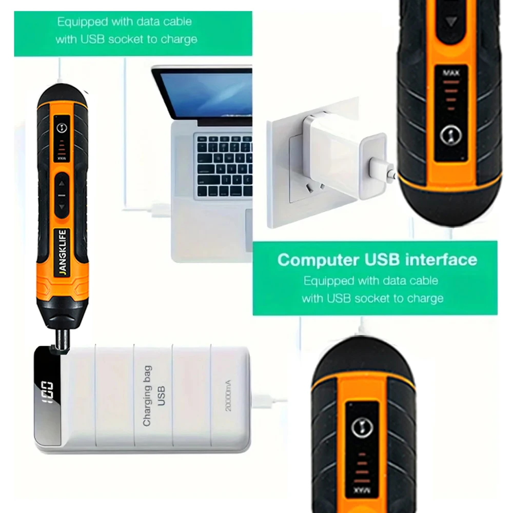 JANGKLIFE Cordless Electric Screwdriver Rechargeable 1300mah Lithium Battery Mini Drill 3.6V Power Tools Set 4
