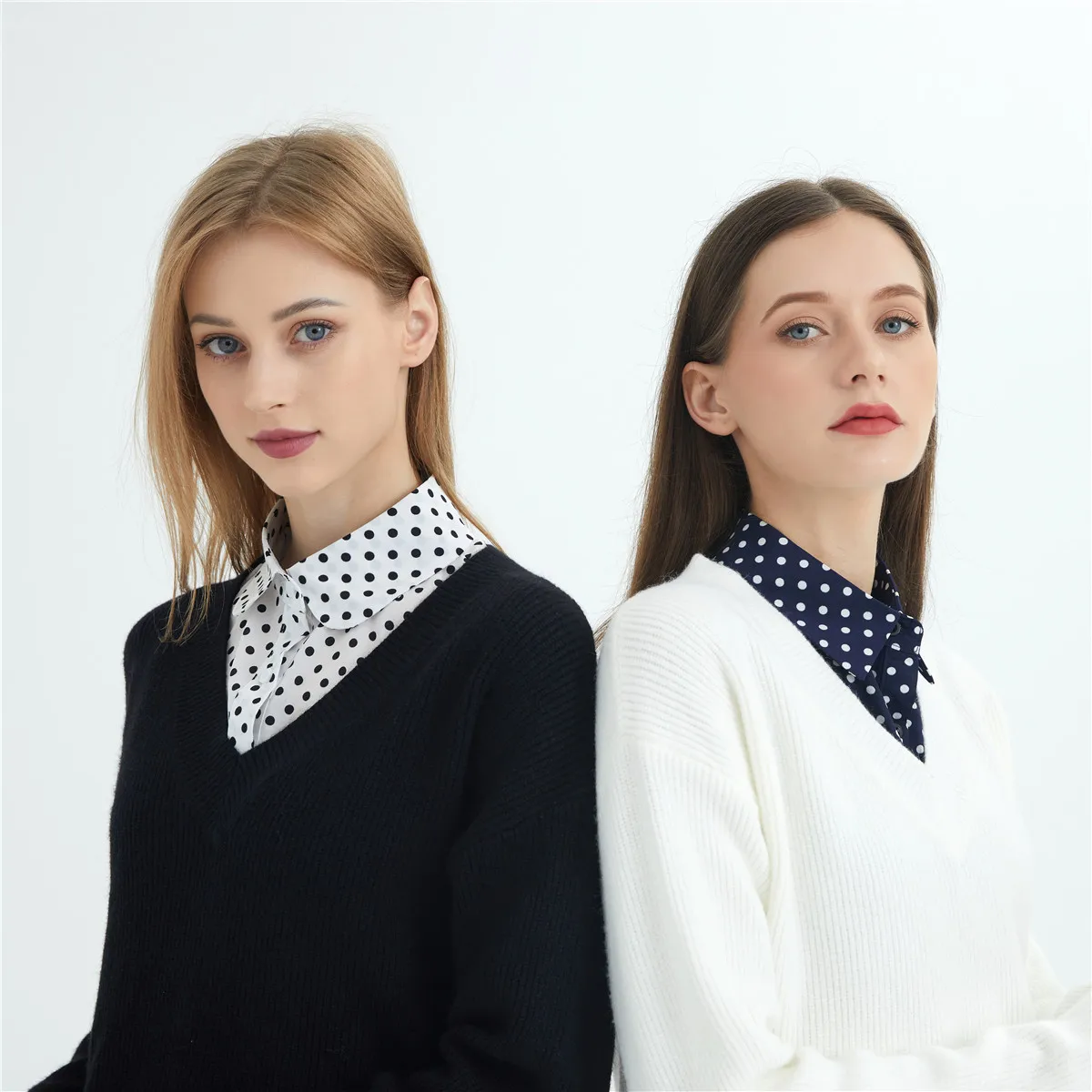 Cotton Front Tie for Women Polka Dots Fake Collar Detachable Shirt Lapel Decor