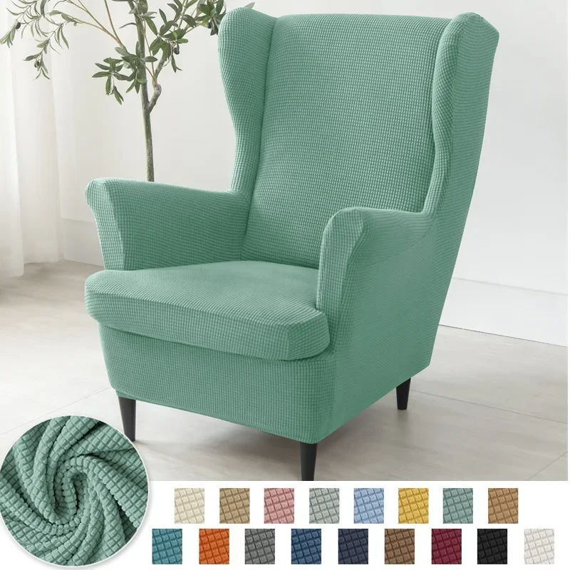 Polar Fleece Stretch Wing Chair Cover Wingback Sofa Cover Elastic Armchair Slipcovers with Cushion Covers Furniture Protector nordic simple sofa cover four seasons universal elastic cover universal cover sofa cover printed cloth full cover sofa cushion