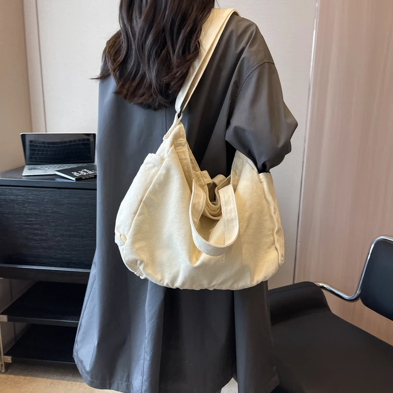 

Large Canvas Women's Bag Messenger Bag Y2K Shoulder Cross Purse Foldable Eco Bag Shopping Satchel Murse Korean Tote Handbags Ins