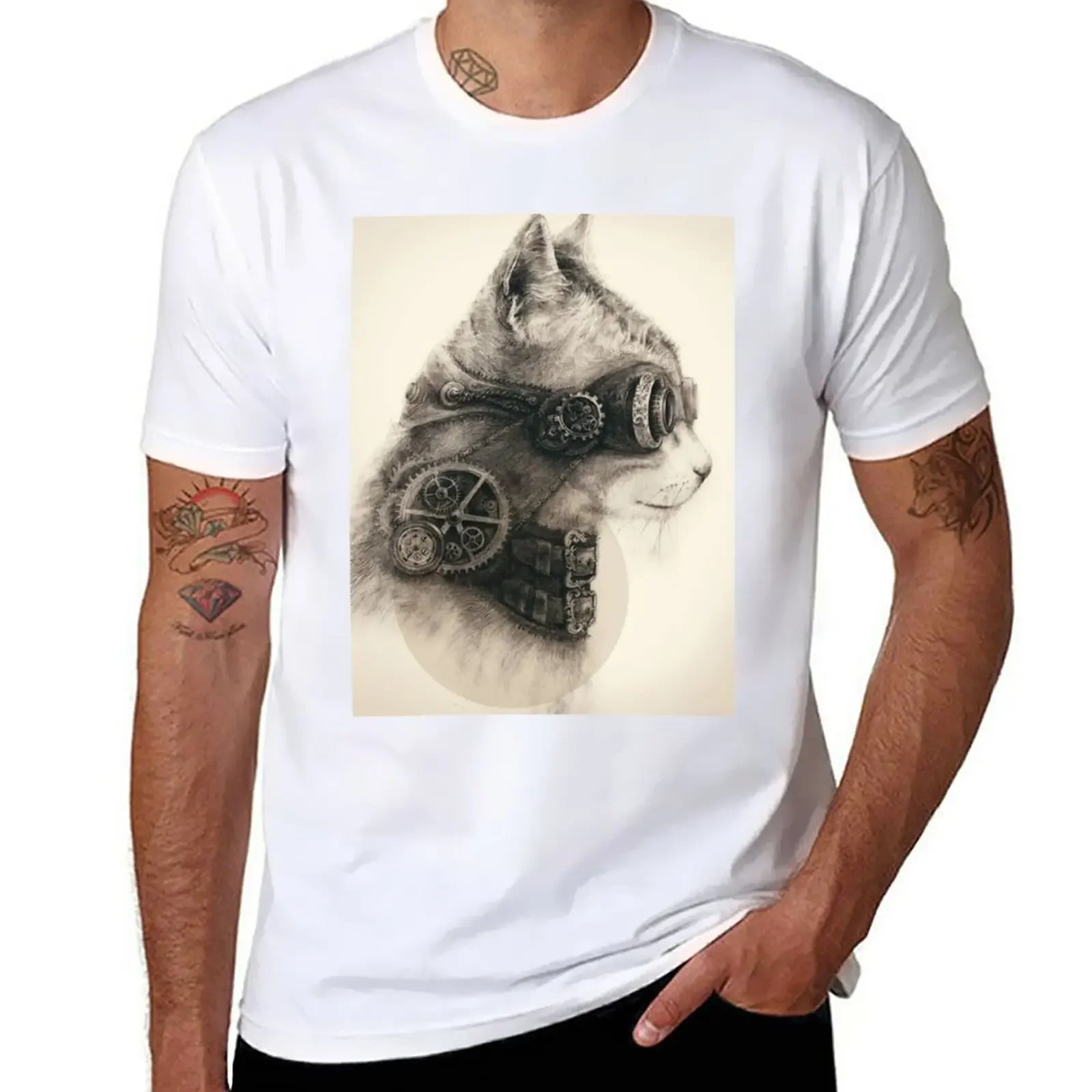 

Steampunk cat T-Shirt oversized vintage korean fashion mens t shirt