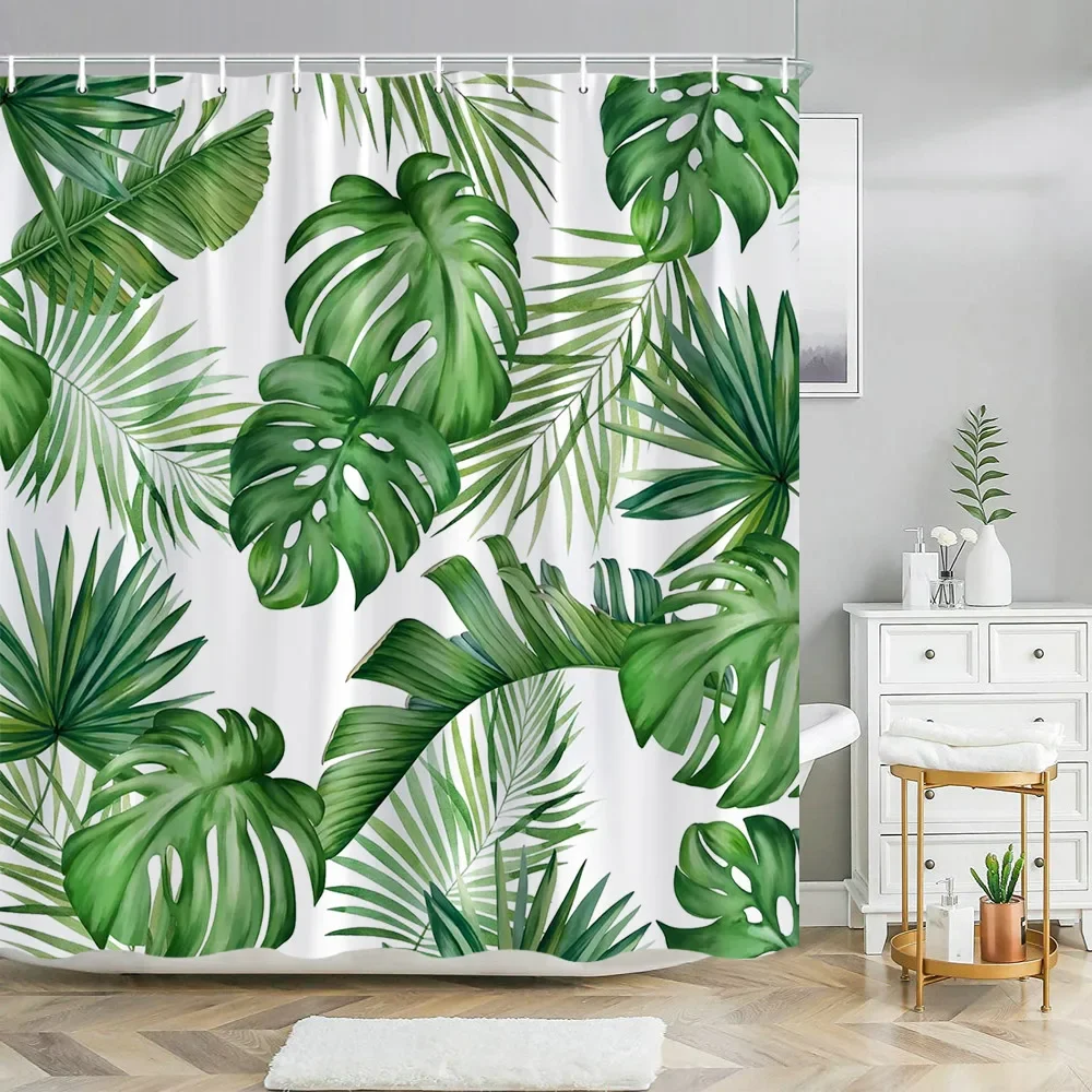 

Tropical Leaves Shower Curtain Green Palm Monstera Leafs Decorative Shower Curtains Polyester Fabric Bath Curtain Bathroom Decor