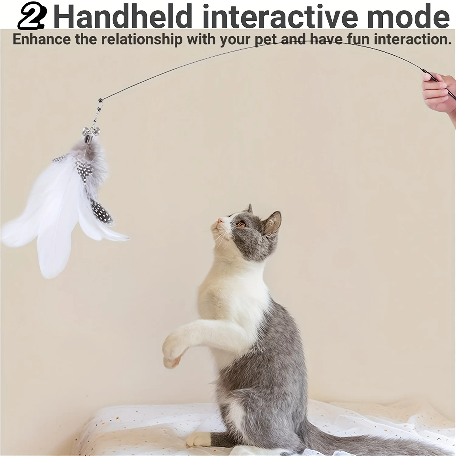 Feather Bell Steel Wire Long Rod with Suction Cup Cat Teaser Toy-Self-Entertaining Cat Teaser Rod for Interactive Play, Suitab