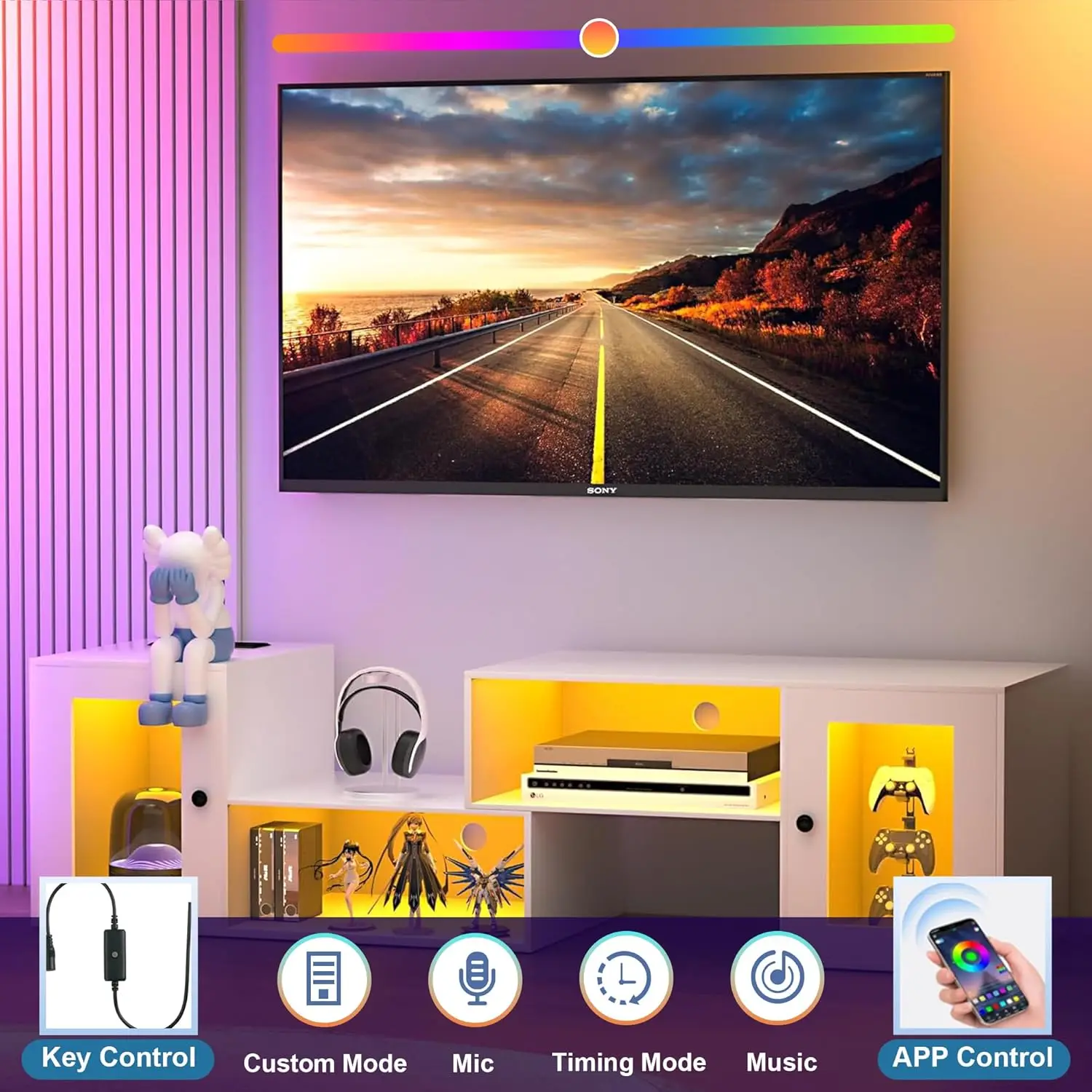 LED TV Stand for TVs up to 70", Modern Entertainment Center with Storage, 23 Light Modes, Media Console for Living Room/Bedroom