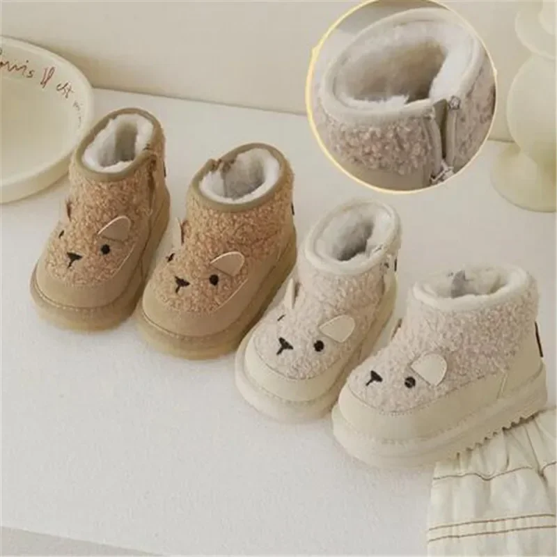 Ｗinter New Children Snow Boots Baby Soft Fleece Upper Warm Boots Boys Girls Cute Short Boots Infant Warm Shoes With Fur
