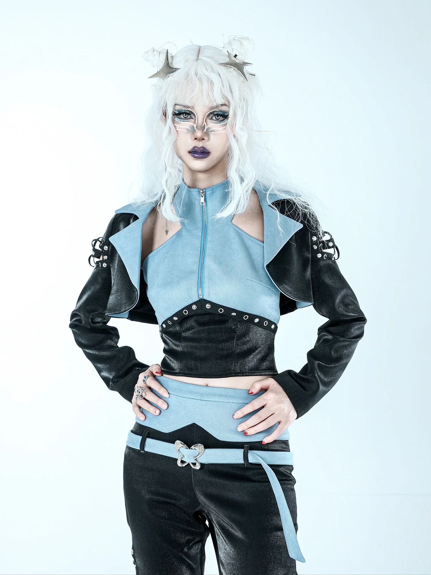 New Spring Autumn Harajuku Kawaii Sexy Hollow Out Coat Hot Girl Long Sleeve Fashion Cute Cool Girl Black Coat