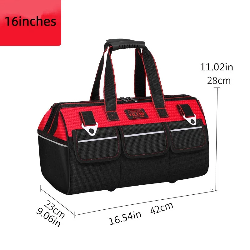 원피스 레드 16인치 18인치 20인치 전기 기술자용 공구 가방, 대형 포켓 캔버스 휴대용 옥스포드 천 수리 공구 상자, 매우 두꺼운 대용량 공구 가방, 전기 기술자, 주택 개조, 낚시 및 다양한 수리 작업에