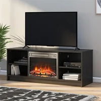Electric Fireplace TV Stand Black Oak Media Storage Console Heater LED Flames Adjustable Shelves 55" TV 47.44"x15.67"x18.58" H 1