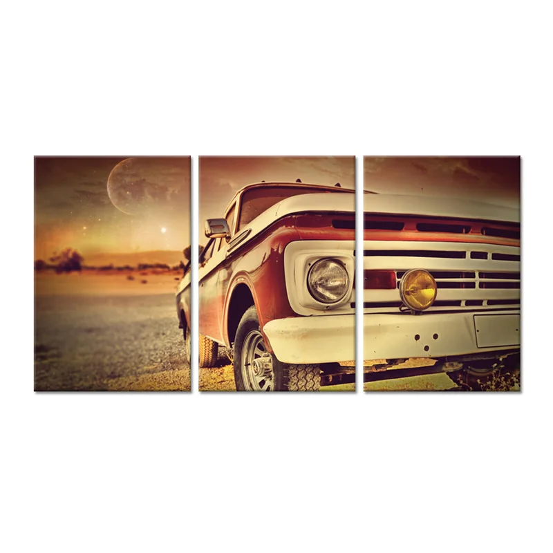 

3 Pieces Vintage Car Wall Art Canvas Painting Full Moon Print Poster Modern Style Picture Living Room Home Decor