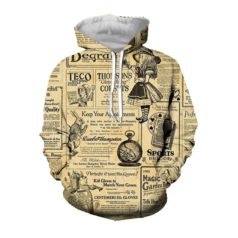 

3D Printed Vintage Old Newspaper Hoodies For Men Clothing Fashion Casual Design Pullovers Streetwear Women Tracksuit Sweatshirts