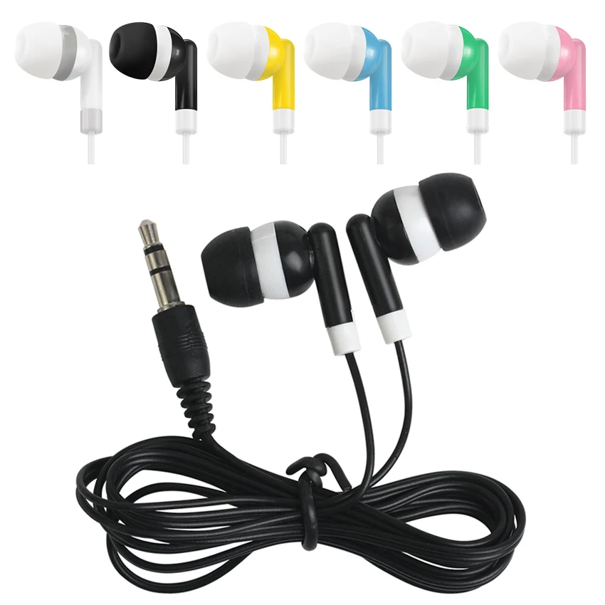 

200pcs Cheap Colorful Disposable 3.5mm In-Ear Wired Earbuds Earphone for School Library Museum Concert For Bus or Train or Plane