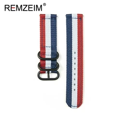 Versatile Quick Release Nylon Watch Strap with Black Ring Buckle - 22mm (Red White Blue)
