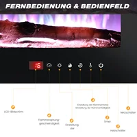 Электрический камин 107 см, 127 см, настенный, встраиваемый и настенный, с регулируемым пламенным цветом, таймером, сенсорным экраном, бревнами и кристаллами — изображение 4