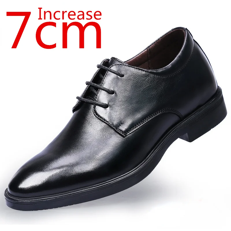 

Handmade Wedding Shoes Increased 7cm Black Genuine Leather Sewing Men Dress Shoes Slip on Business Formal Elevator Shoes for Men