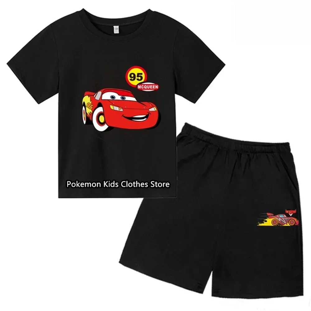 Cartoon Kids Clothes Shirt Pixar Car Lightning Mcqueen Children's Disney Cars Top Girl Boys 3-14 Years Old T-shirt Set Teen Tops 4