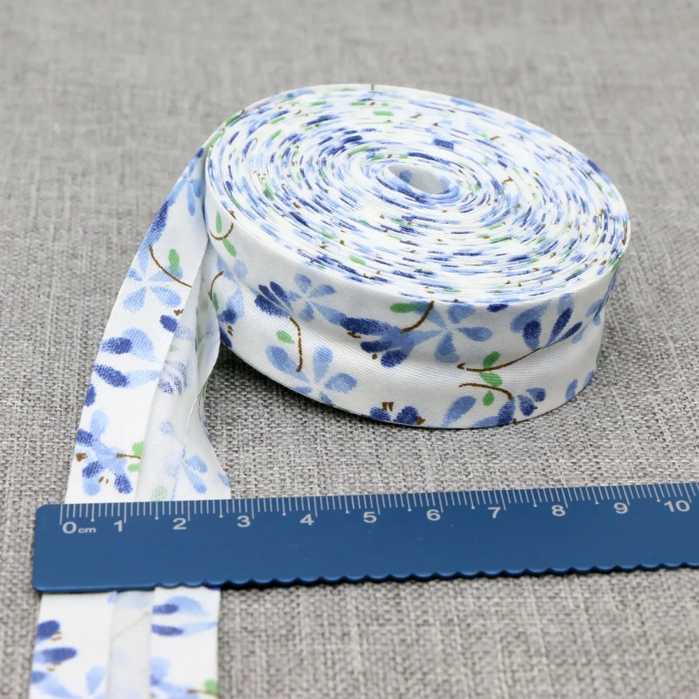 25mm/1 너비의 100% 면 인쇄 바이어스 테이프, DIY 봉제 가장자리 재료용 면 능직 바이어스 바인딩 테이프에 인쇄된 꽃