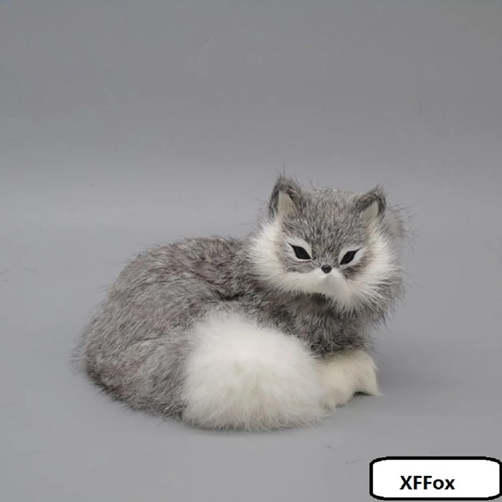 

new real life gray fox model plastic&furs simulation curling fox gift about 16x11.5x13cm xf1748