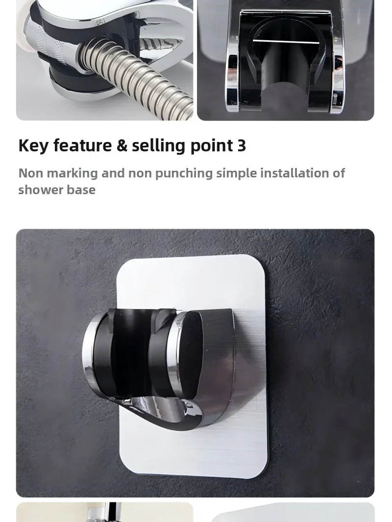 Support Douche Sans Percage ColleSupport Pommeau De Douche Universel, Réglable (45°), Support