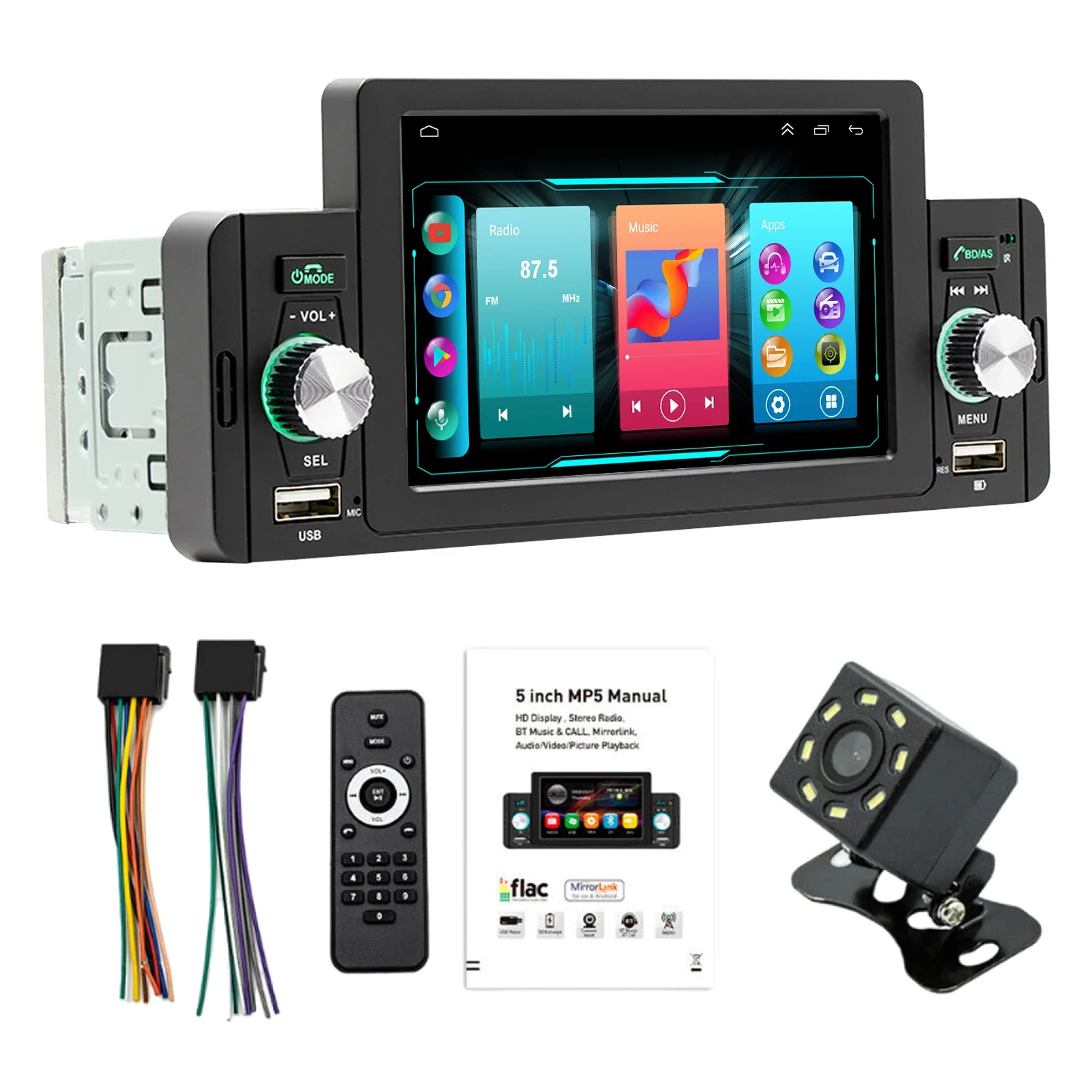 

Автомобильный радиоприемник SWM160 CarPlay Android-Auto 1 Din 5-дюймовый MP5-плеер Bluetooth громкая связь USB FM-приемник аудиосистема головное устройство