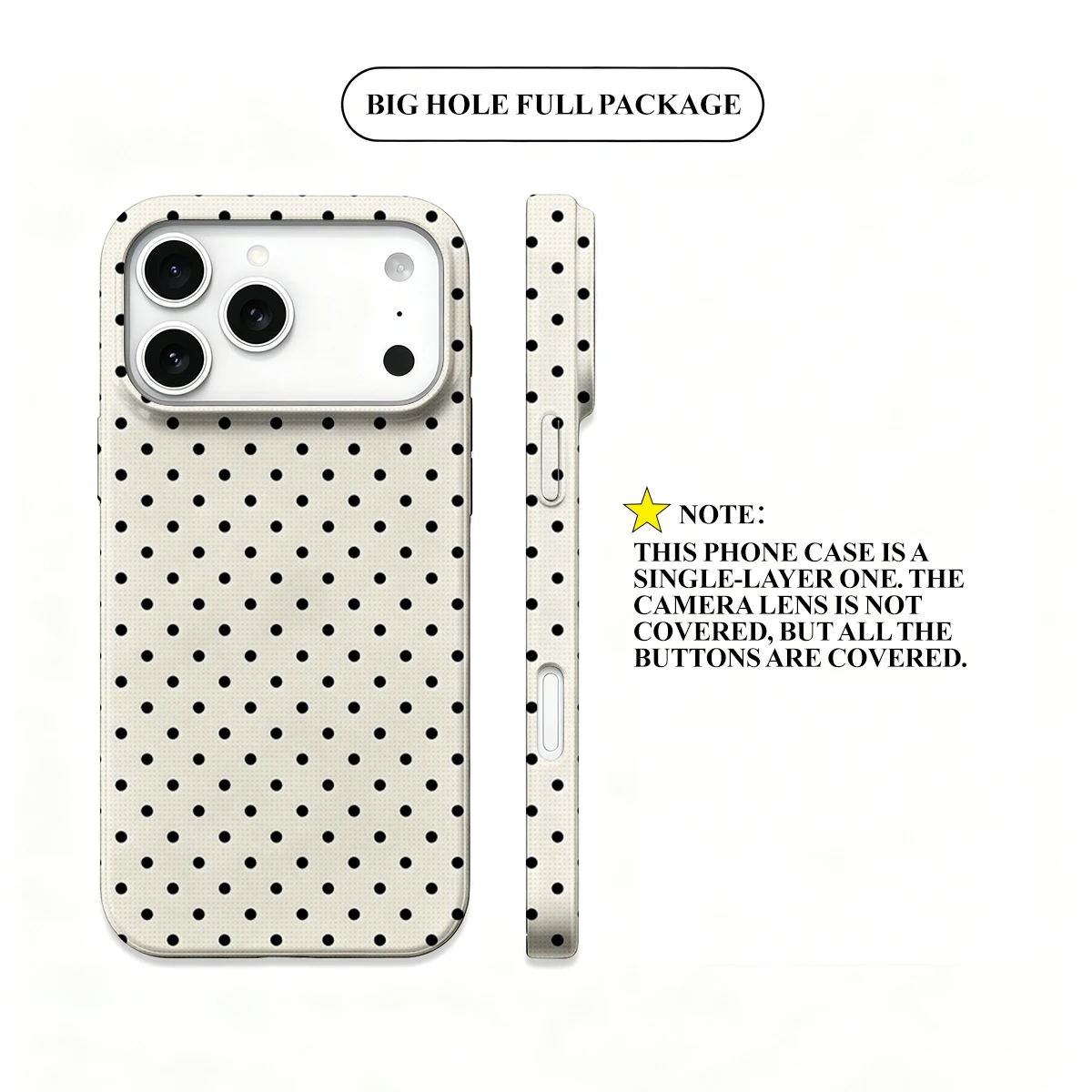 Korean Film-Inspired Polka Dot Cream and Black Hard Phone Case