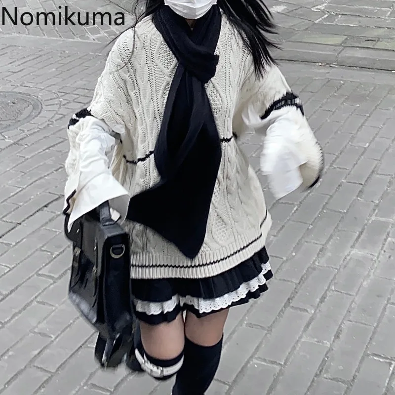 

Japanese Sweater for Women Y2k Tops O-neck Casual Fashion Jumper 2023 Ropa Mujer Pull Femme Casual Knitting Oversized Pullovers