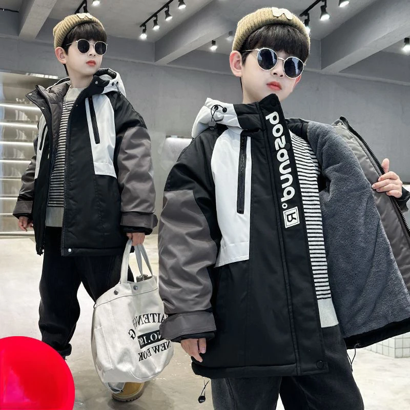 

Boys Winter Plus Velvet Jacket Parka Plucked Anti Cold Style Handsome Kid Casual Coat Warm Thicken Outerwear Teenage Overcoat