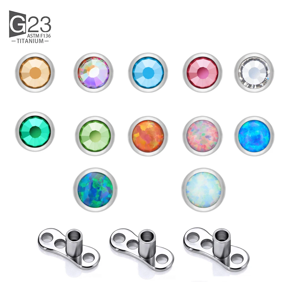 1Pcs G23 Titanium Microdermal Piercing Surface Internally Threaded Gem