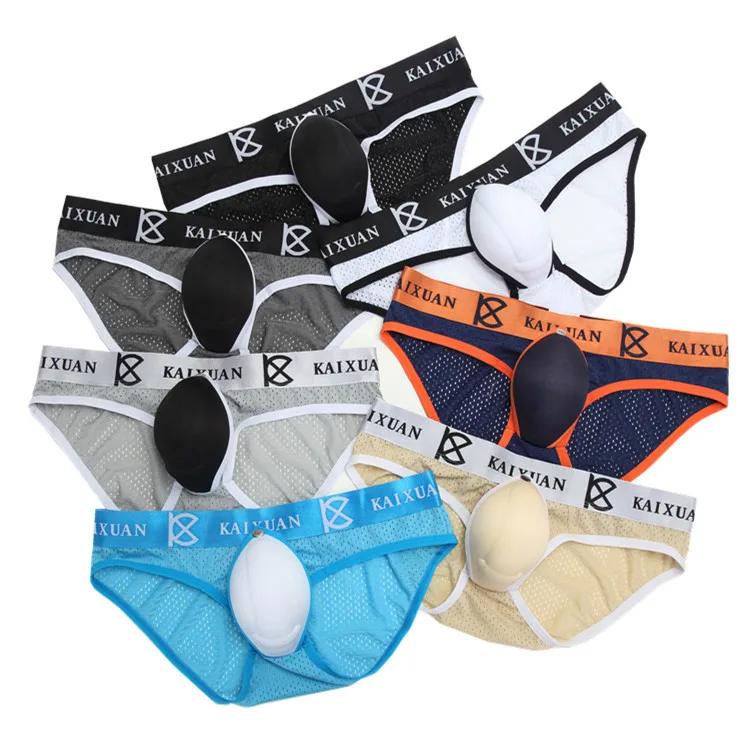 Mens Big Pouch Bulge Underwear Briefs Men Panties Removable Penis Bag Male Lingerie Ice Silk Breathable Underpants 4