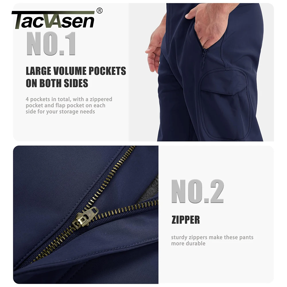 Winter Men Casual Pants Soft-shell Work Waterproof Fleece Lining Multiple Pockets Camping Hiking Outdoors Trousers TACVASEN casual pants,sports pants,tactical pants