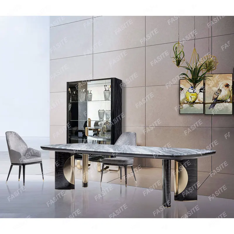 

Italian light luxury marble dining table and chair combination home designer high-end Italian rectangular dining table conferenc