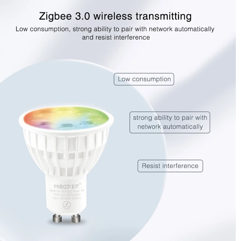 MiBoxer 지그비 3.0 스마트 전구 램프, 4W GU10 RGB + CCT LED 스포트라이트 라이트, FUT103Z, 110V, 220V, AC