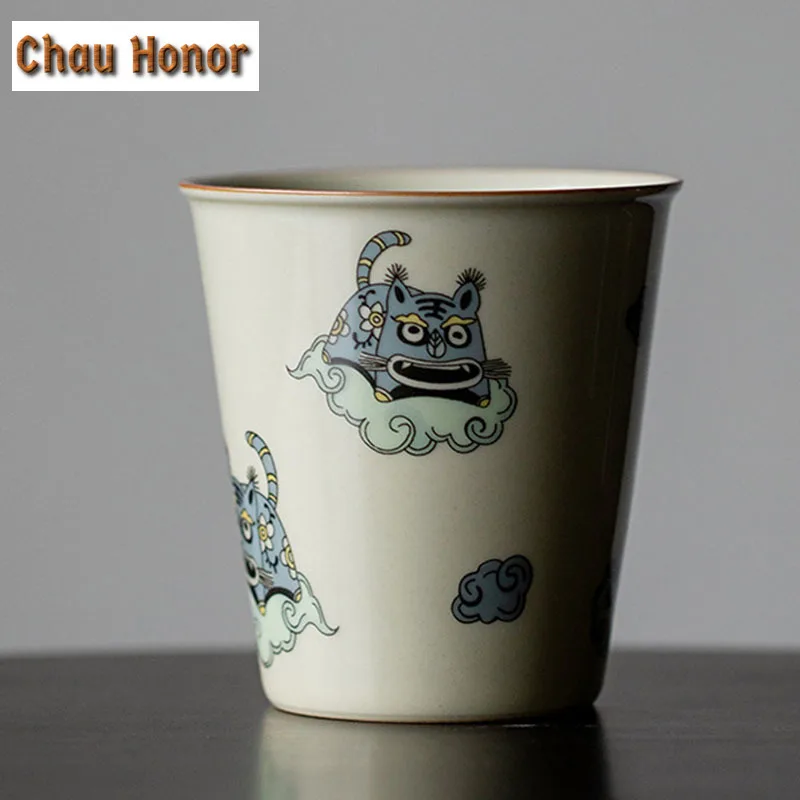200ml Boutique Honey Glaze Tiger Art Tea Cups Master Cup Coffee Mug Coke Cup Water Jug Kungfu Tea Set Drinkware New Years Gift