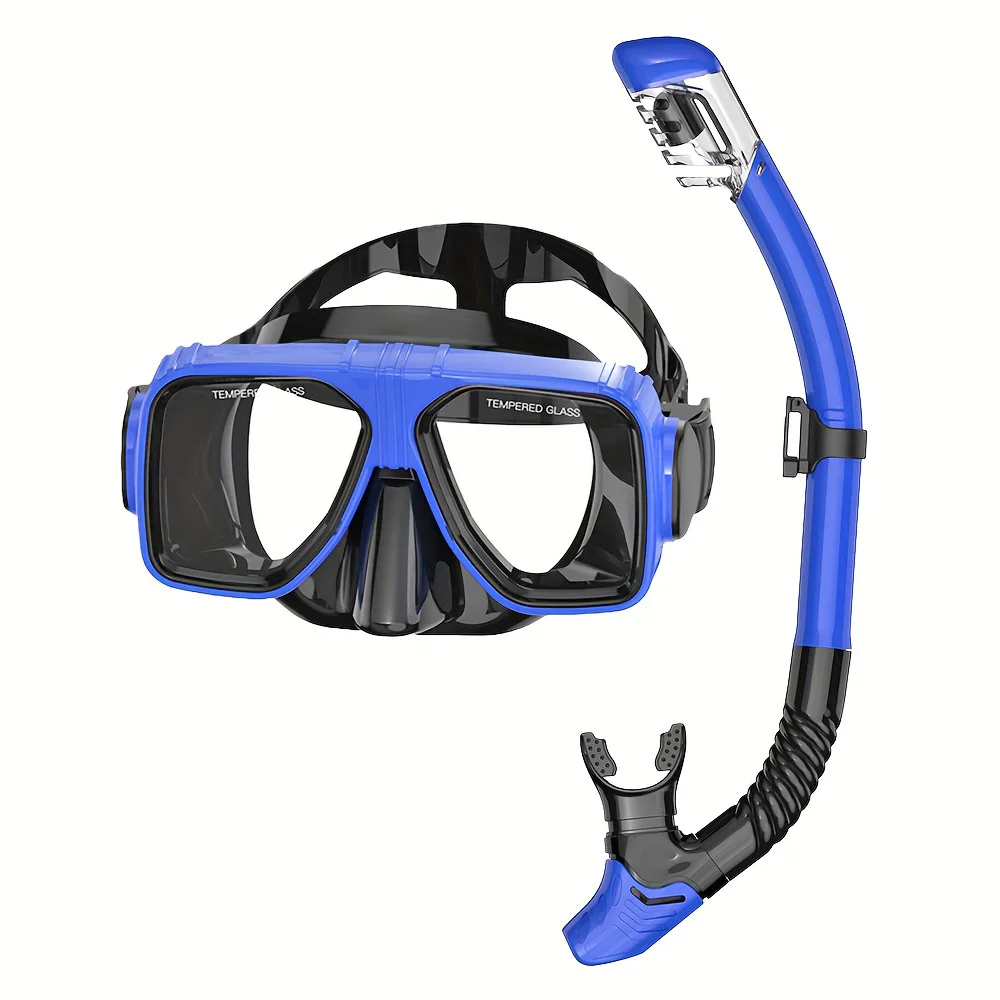 Diving Mask Dry Snorkel Set Large Frame Diving Goggles Anti-Leak Anti-Fog Panoramic Wide View Tempered Glass Lenses Adults Youth