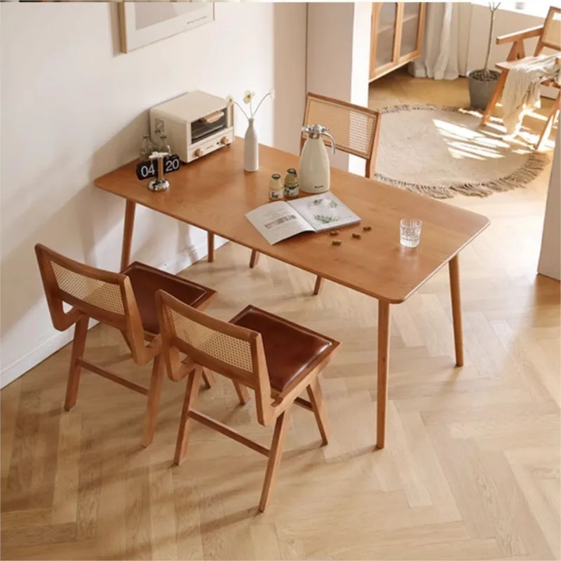 OMGD Scandinavian Rattan Chair Household Solid Wood Dining Chair Antique Style Designer Dining Table