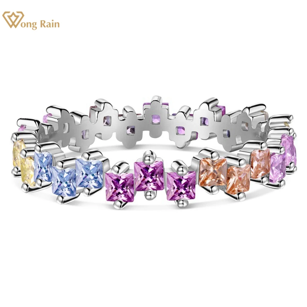 

Wong Rain 100% 925 Sterling Silver Colorful Lab Sapphire Gemstone Wedding Party Gifts Ring For Women Fine Jewelry Band Wholesale