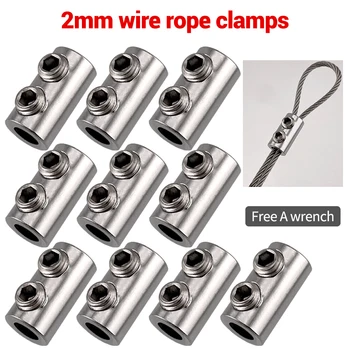 For 1.5/2mm wire rope Suspension clamps Double hole Metal copper clips Stainless steel cable sling tools fastening accessories